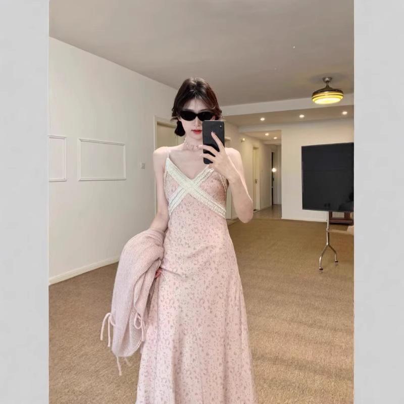 

**Французское романтичное розовое кружевное цветочное платье - Женская облегающая майка для коллекции весна/лето 2025** Medium розовый