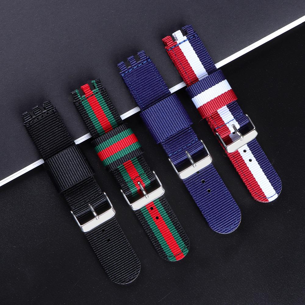 SWATCH Horloge Compatibele Nylon Canvas Band, Geribbeld, 17/19/20mm
