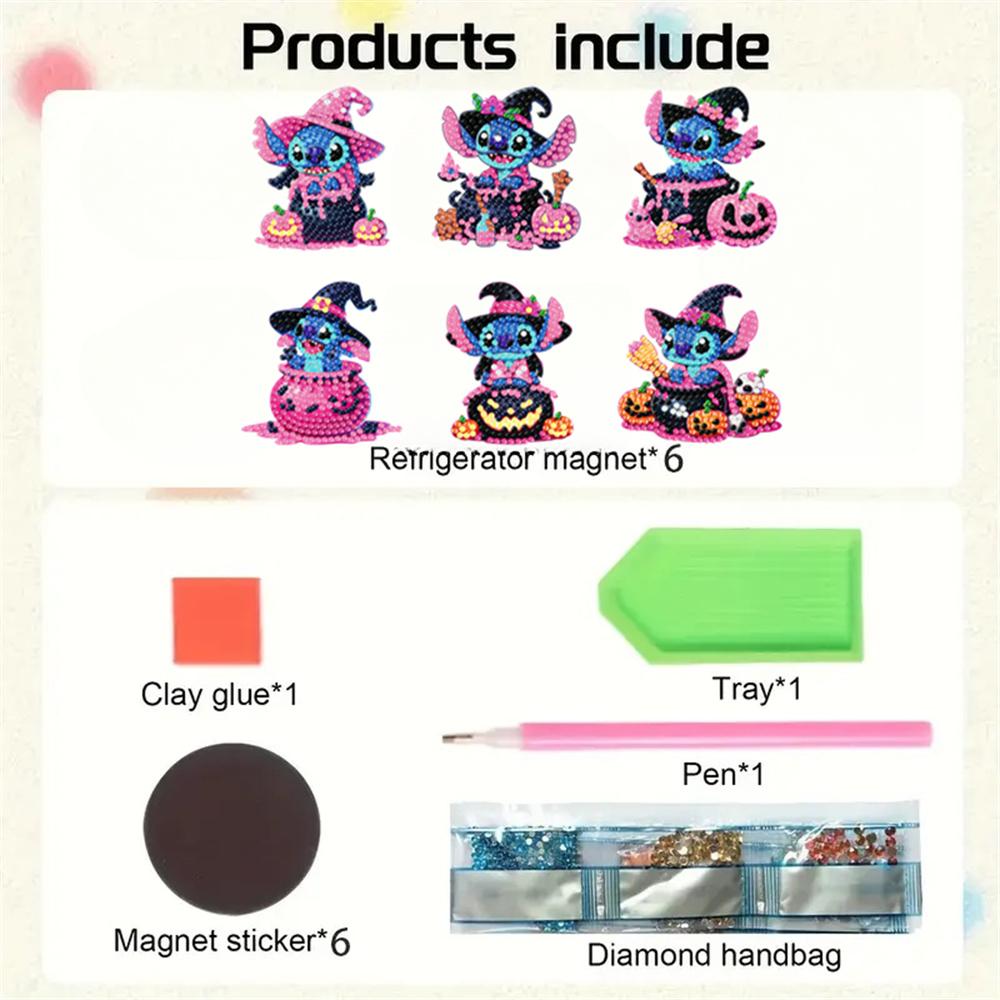 6pcs/Set Halloween Series Diamond Painting Magnets for Refrigerator Diamond Art Fridge Magnets for Adults Diamond Art Refrigerator Magnets Kits