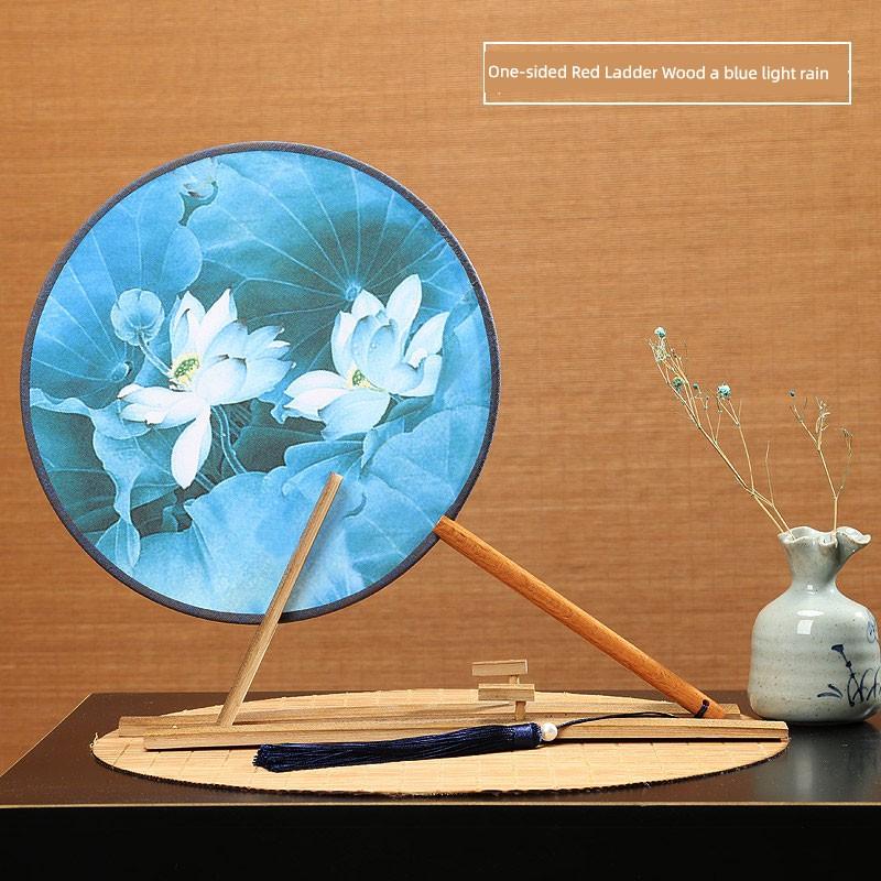 Double-Sided Red Beech round Women Classical Court Circular Fan