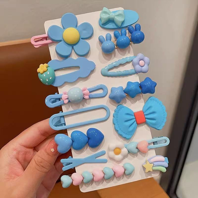 14Pcs/Set Candy Color Cartoon Bowknot Flower Hair Clips Yellow Pink Hairpin Barrettes Headwear Hair Accessories