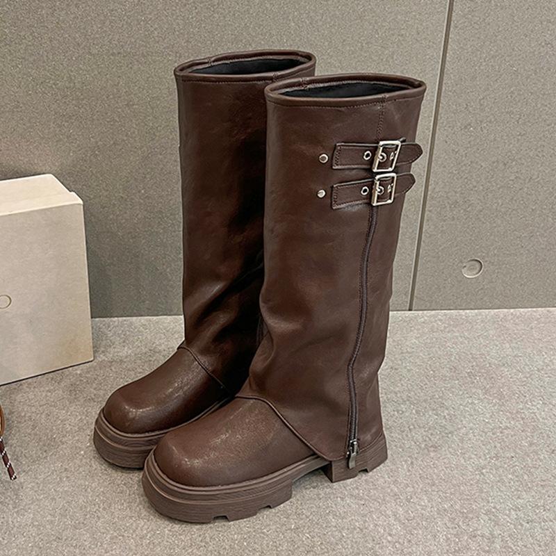 Boots Women's thick-soled height-increasing high boots 2025 new knee-length boots Small pants muffin-bottom knight