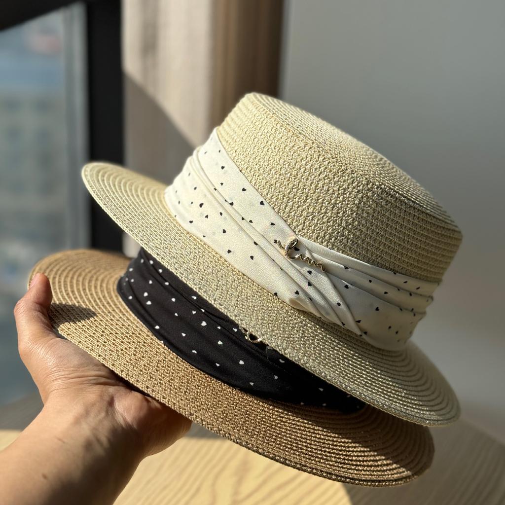Retro French Polka Dot Straw Hat Women's Summer Seaside Vacation Top Hat Shade Straw Sunscreen Hat