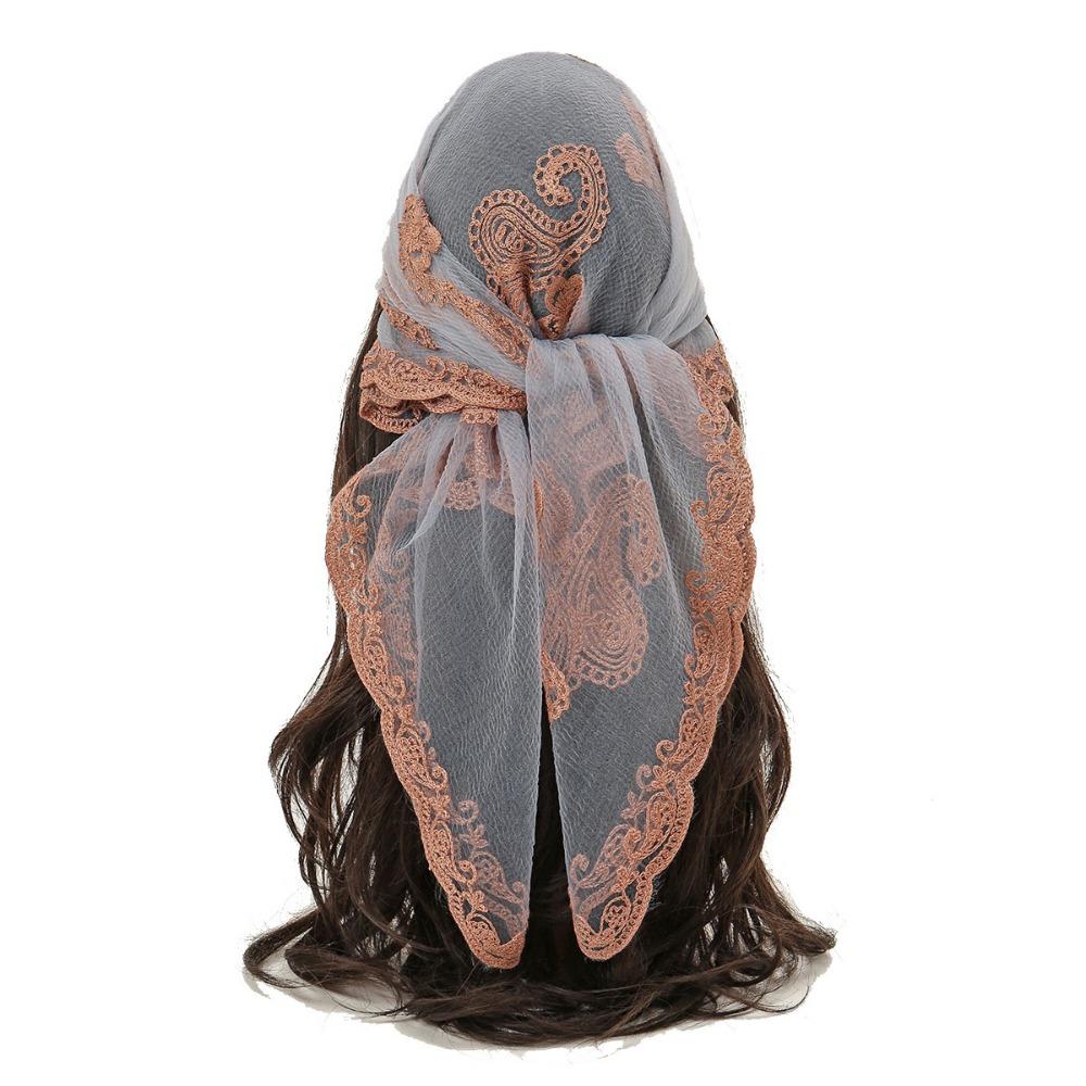 Embroidered Lace Embroidery Square Scarf Thin Lace Trim Lace Headwrap Hair Wrap Breathable Fabric Cashew Flower Bandana