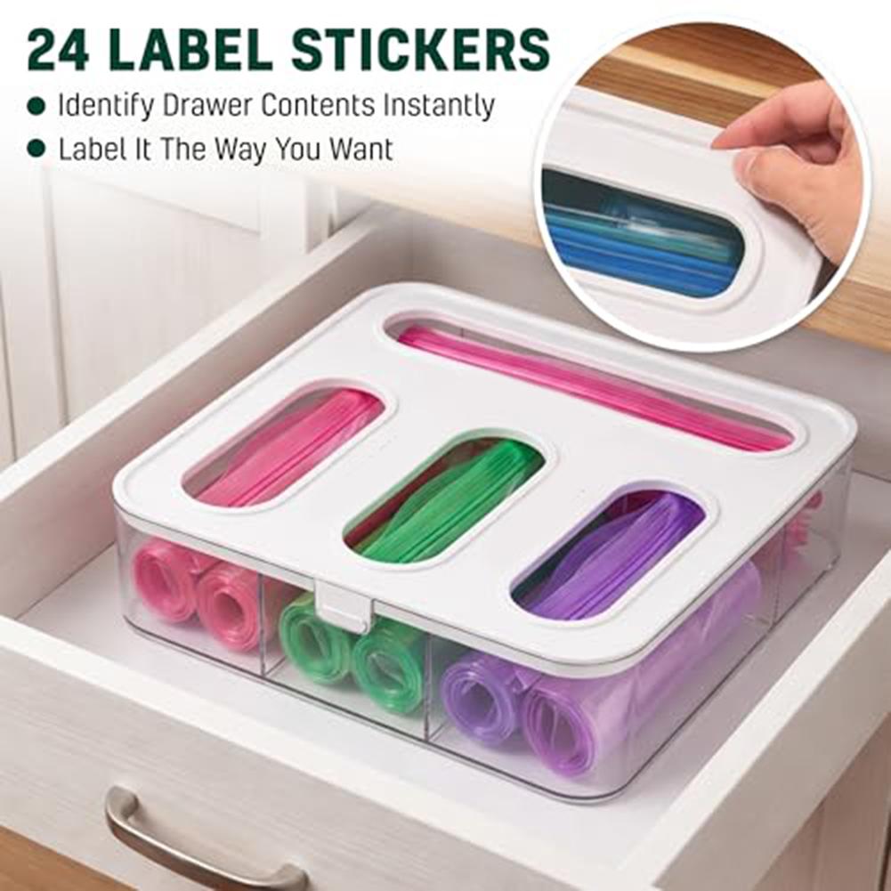 Plastic 4 in 1 Food Bag Storage Organizer for Sandwich Snack Gallon Quart Slider Bags Wall Mount or Drawer Fit 31.5x28x8cm White
