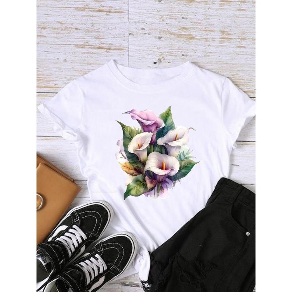 Style Flower Trend Clothing Graphic T-shirts Lady Short Sleeve T Shirt Women Print Female Fashion Clothes Casual Tee