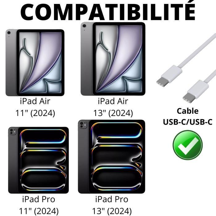 Cablu USB-C - Nailon împletit - 2m - Compatibil iPad Air 11" 2024 / iPad Pro 11" 2024
