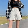 Classic and Minimalist Fashion Versatile Summer Women's Loose High-waisted Thin Burlap Wide-legged A-line Denim Shorts Individuality and Trendiness