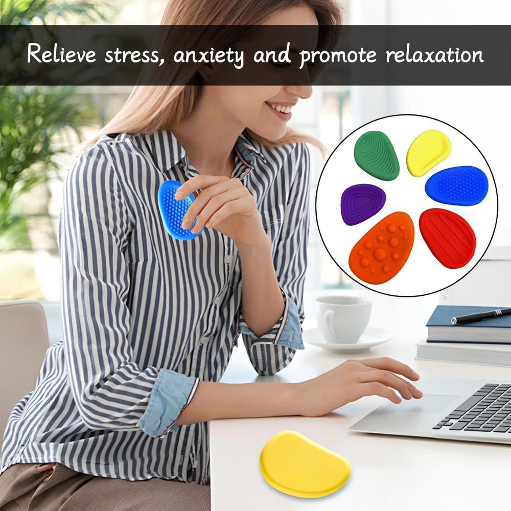 Fidget Toys Set of 6 Sensory Stones, Anti-Stress Toy Silicone Touch Sensory Toy for Stress Relief Anxiety, ADHD, Autism for All Ages