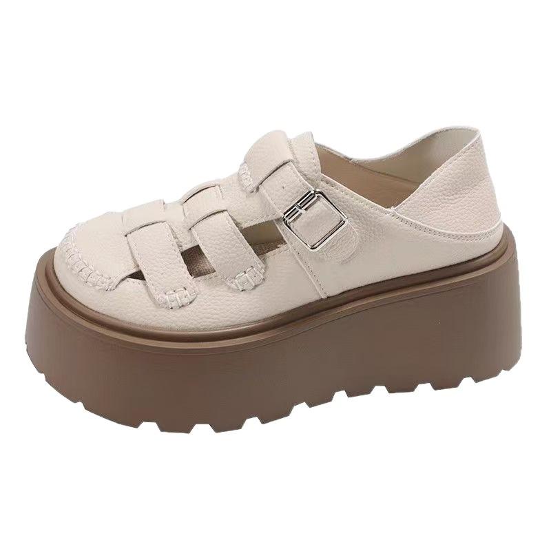Thick-soled Heightening Versatile Breathable Roman Sandals Women's 2025 Summer and Autumn Two-wear Woven Hollow Casual Hole Shoes