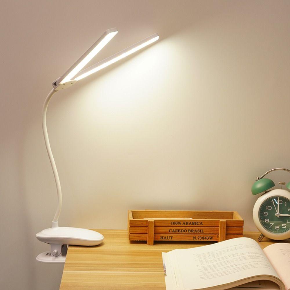 3 Colors LED Clamp Double Head Desk Lamp Touch Dimming Reading Lamp with Clip  School/Office