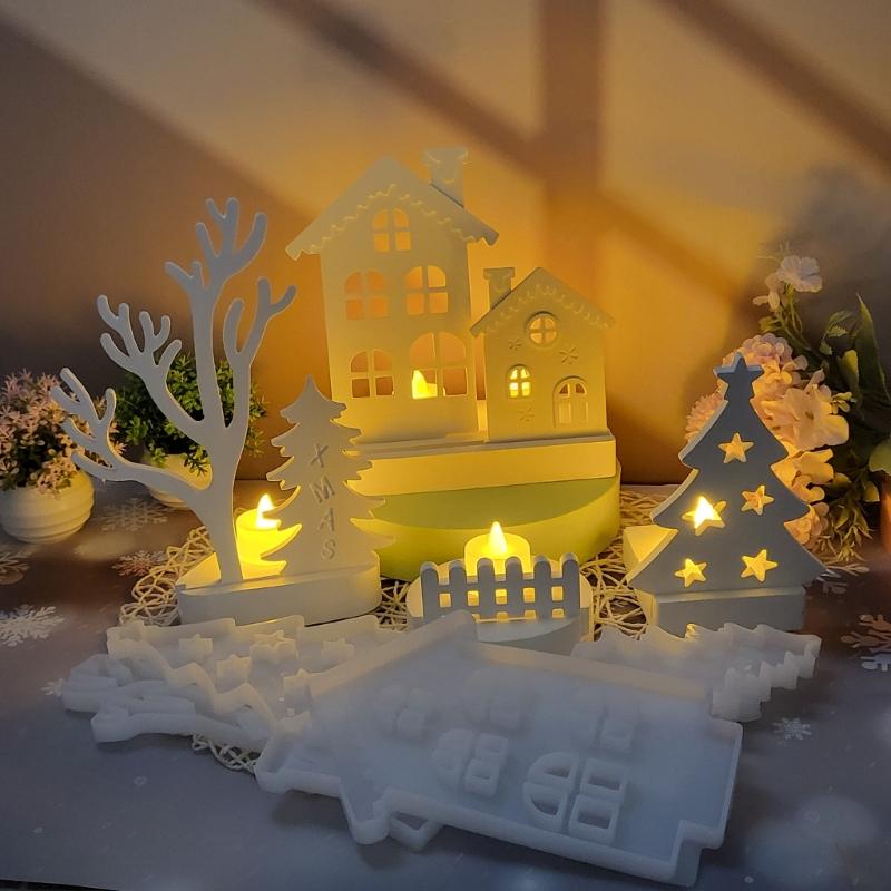 6Pcs Christmas Theme Candle Holder Molds for Candle Holder Plaster Decoration Christmas Decoration Chocolates, Fondant