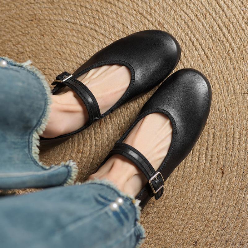 

New women s casual single shoes solid color low heel flat bottom one pedal lazy shoes leather beef tendon soft sole low top shallow mouth 39 чёрный