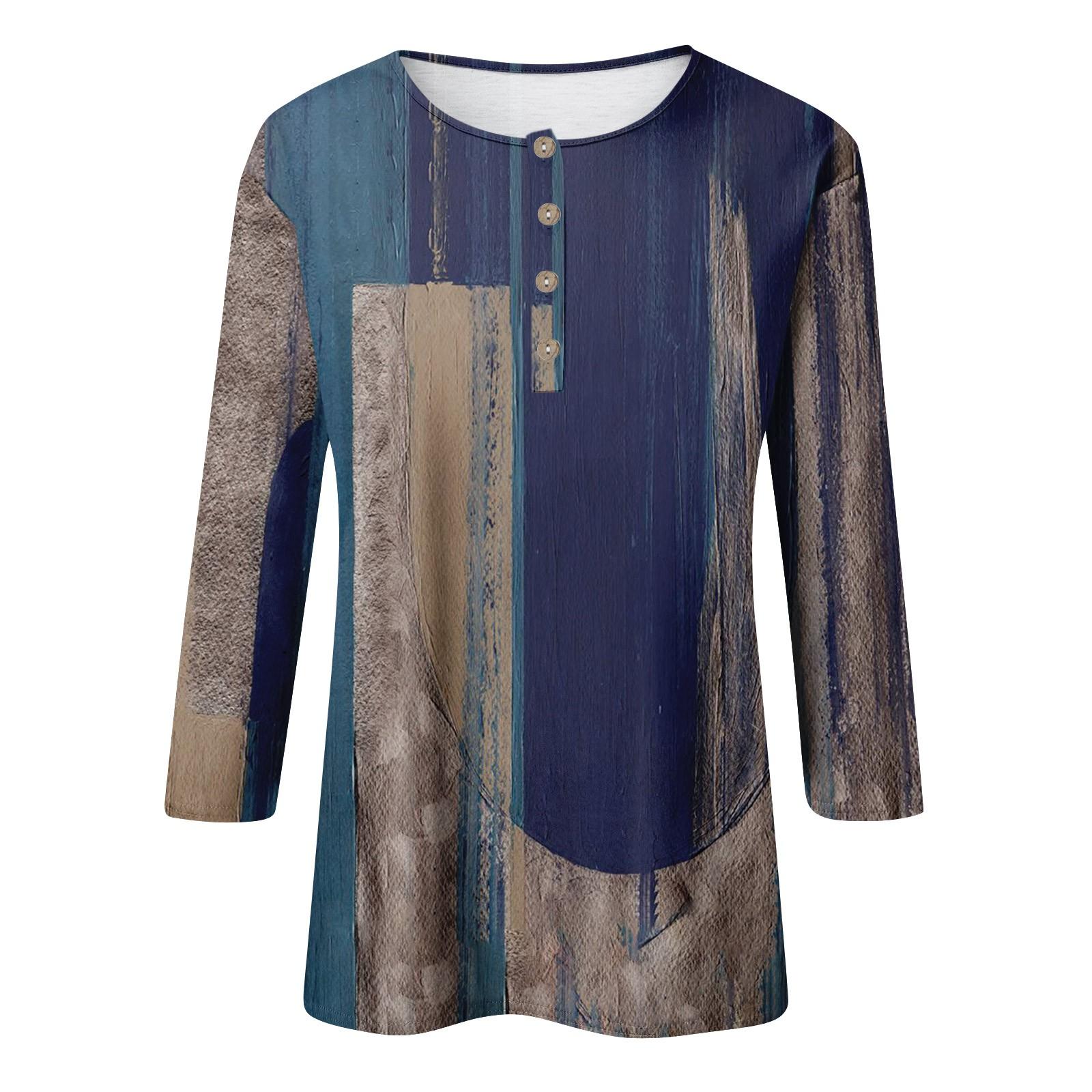 Женская мода Повседневная новая пуговица с круглым вырезом и рукавами 3/4 Свободная — фото 3