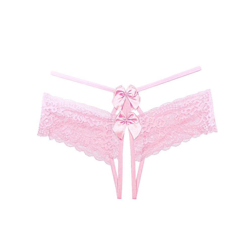 Womens Sexy Open Crotch Panties Lace Briefs Bowknot Thin Straps Hollow Out Exposed Butt Hot Erotic Lingerie T Back Micros Thongs