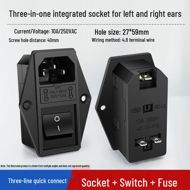 Three-in-One Medical Power Socket with Integrated Schuko Plug, Double Fuse Holder, and Switch