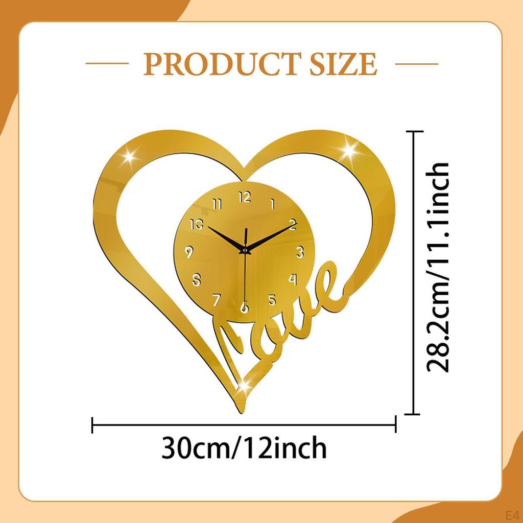 Herzförmige Wanduhr Haus Modern Geschenk Kein Ticken Liebe Uhr für Jahrestag Schlafzimmer Liebhaber