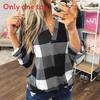 Casual Cotton Blend Plaid Shirt With Printed Vneck For Womens Office Wear