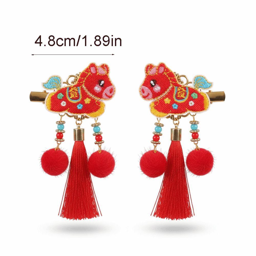 Cartoon Traditioneller Chinesischer Haarspange Schleife Pferd Quaste Haarspange 2026 Jahr des Pferdes Haarkugel Neujahrs Haaraccessoire