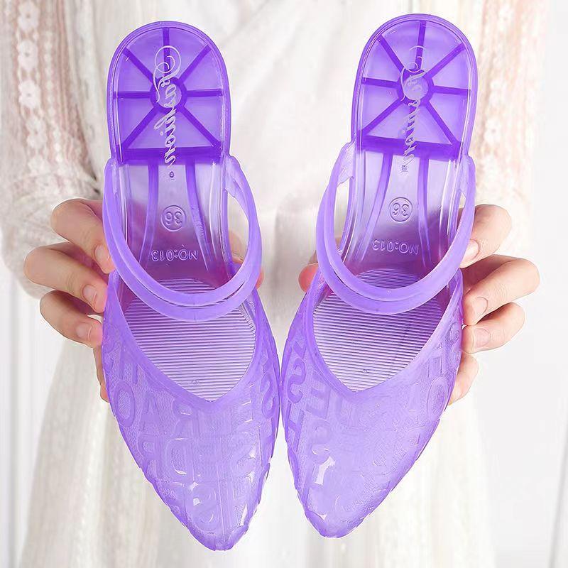 Damen Sommer Baotou Transparente Kristall Casual Sandalen Weicher Boden Rutschfest Atmungsaktiv Doppelt nutzbar Strand Sandalen Hausschuhe