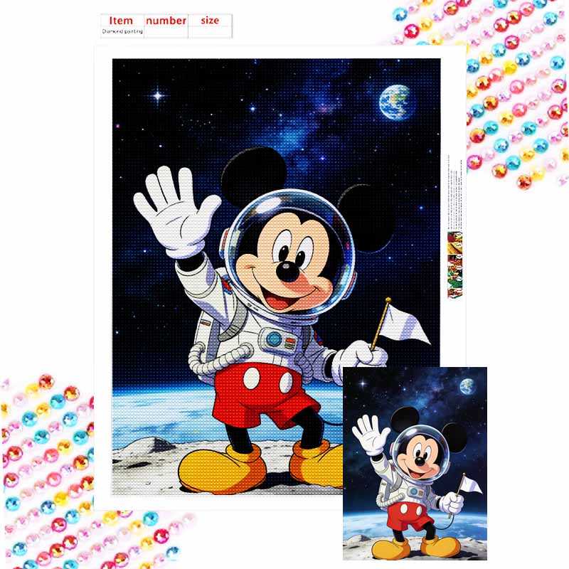Disney diamond painting handmade diy mosaic space astronaut mickey mouse rhinestone kit home decoration gift Round 20x30cm