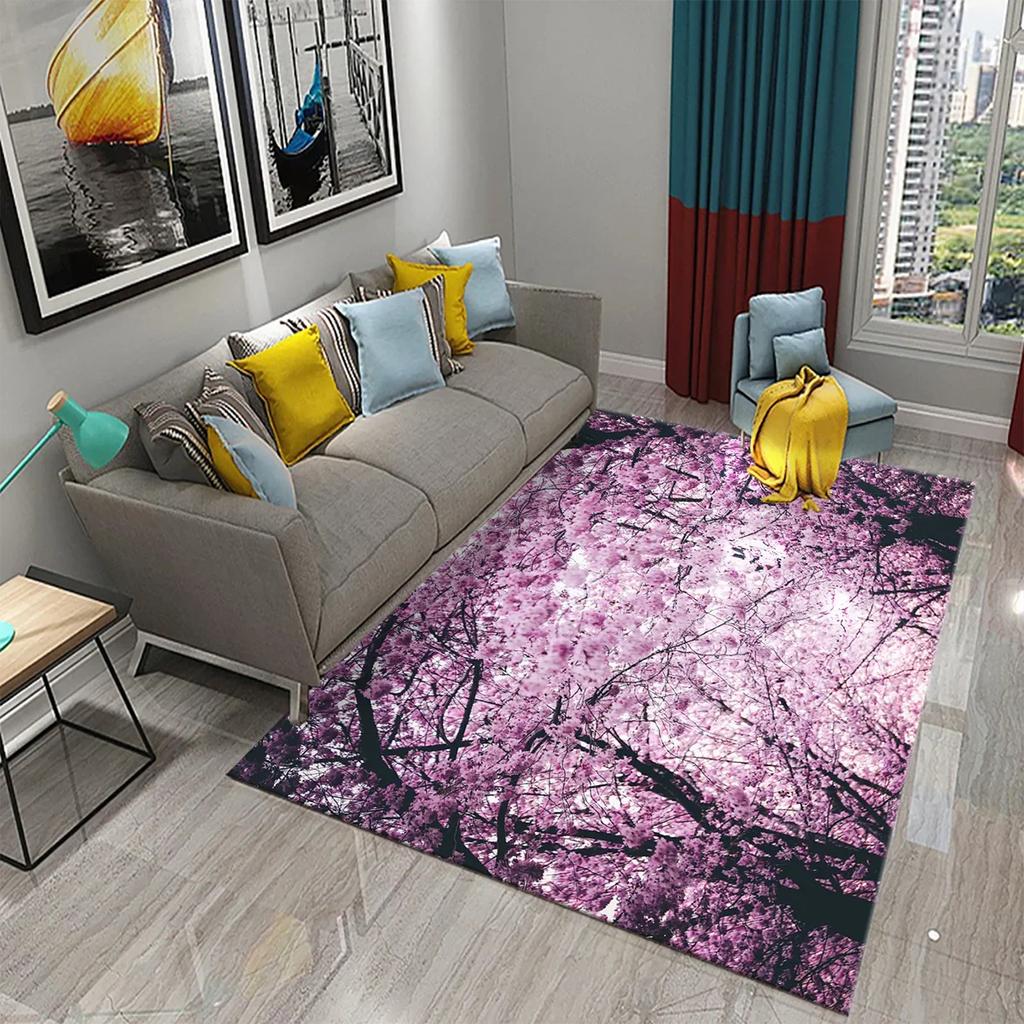 3D Pink Cherry Blossoms Pattern Carpet for Living Room Bedroom Kitchen Area Rug Carpet Home Decor Parlor Floor Mat Anti-Slip Rug