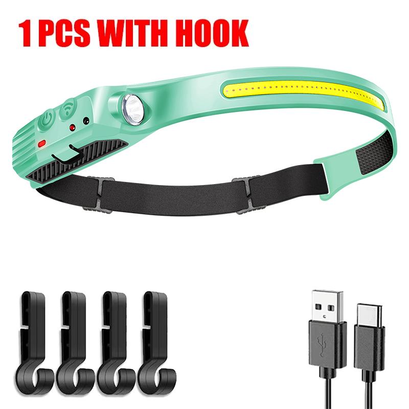 COB Sensor LED Headlamp Rechargeable Headlight 5 Modes IPX65 Light Built-in 18650 Battery Lamp Fishing Camping Night Running