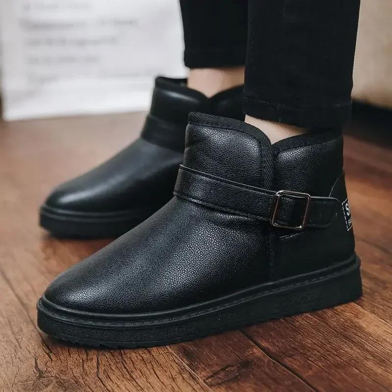 Fashion Shoes for Women Elegant with Low Heels Round Toe Black Womens Snow Boots Leather Booties Ankle Big Red on Slip Anti Skid 39 Y2k