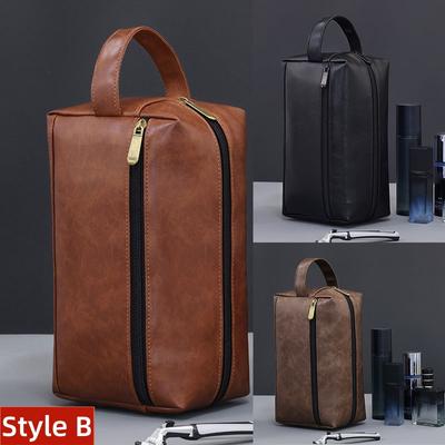 New Large Capacity Man Woman Handbag PU Leather Material Portable Handbag Makeup Pouch Travel Wash Bag Vintage
