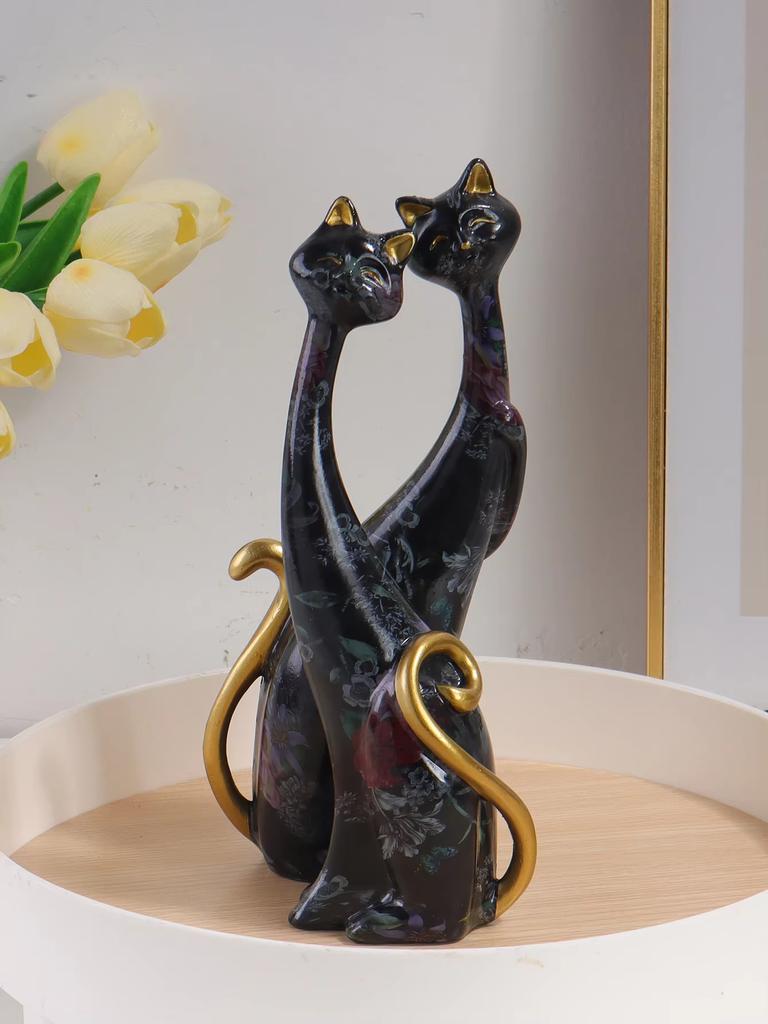 Creative Watercolor Couple Cat Sculpture Resin Material Home Decorative Artwork Bedroom Living Room Entrance Hallway Figurine