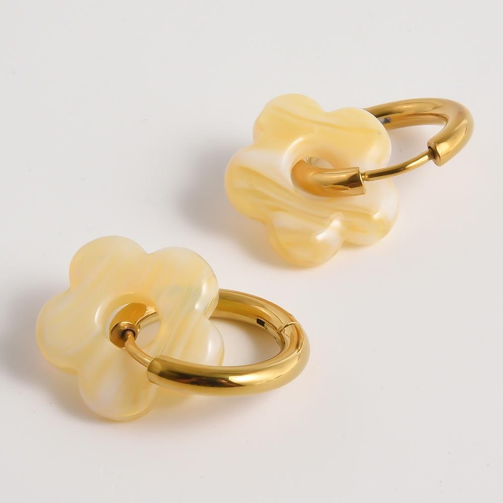 Bunte Blumen Glas Tropfen Anhänger Ohrringe Gold Farbe Kreis Ohrbügel Creolen Edelstahl Ohrringe Modeschmuck für Damen