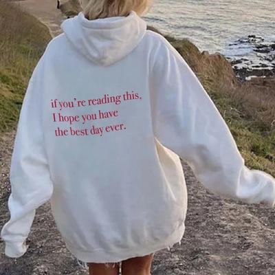 Down Sleeve Women'S Fleece Sweater Plain Letter Print Kangaroo Pocket Drawstring Print Hoodie