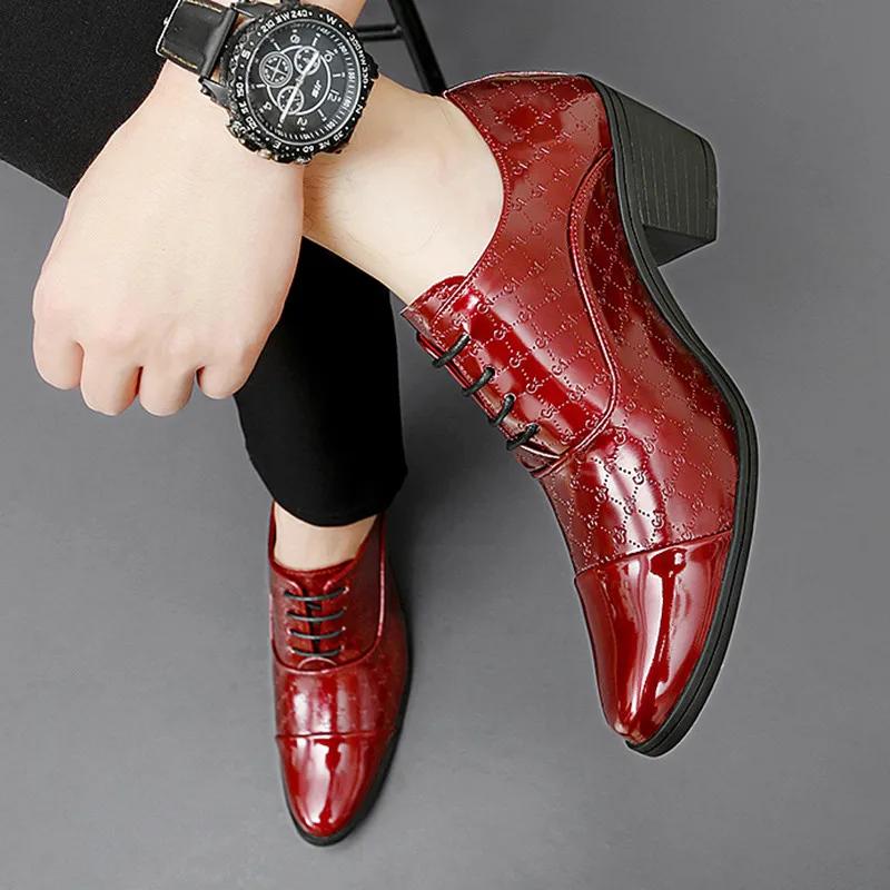 Italian Luxury Red Men Heel Shoes Man Male Oxford Men's Wedding Mens Shoes Designer Leather Formal Dress Shoes for Men