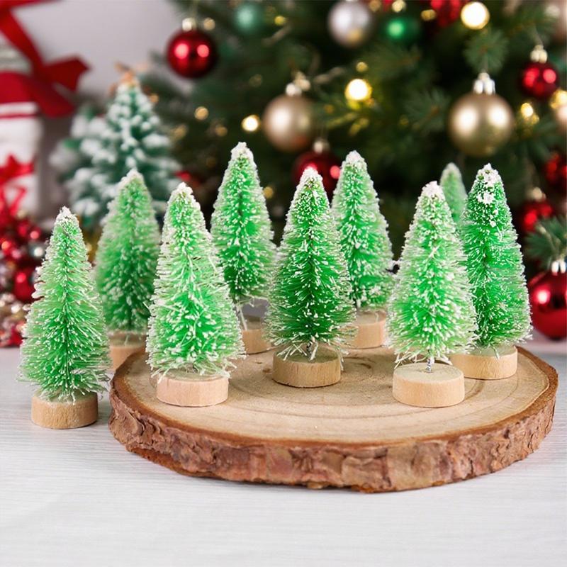Artificial Mini Wooden Christmas Tree Pink Blue Green White Gold Tower Pine Small Sisal Christmas Tree Tabletop Ornament Decor