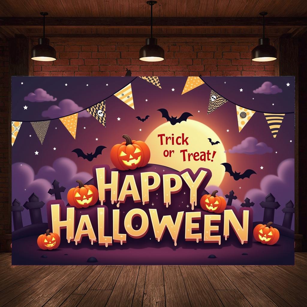 Trick Or Treat Banner Colorful Design Party Backdrop Pumpkin Banner Festive Banner For Themed Party Event Decor Outdoor
