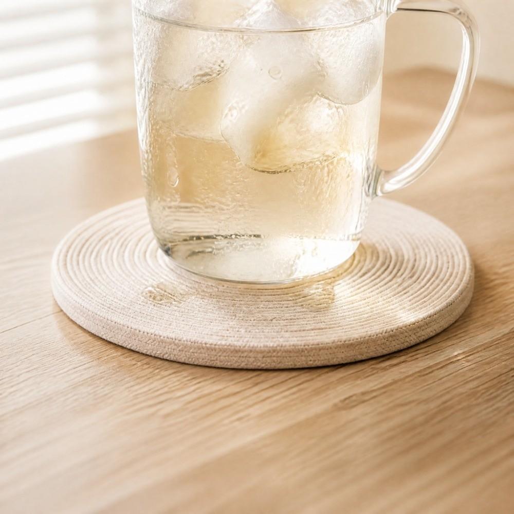 6Pcs Round Round Coasters White Table Coasters Quick Dry Woven Coasters Coffee Bar