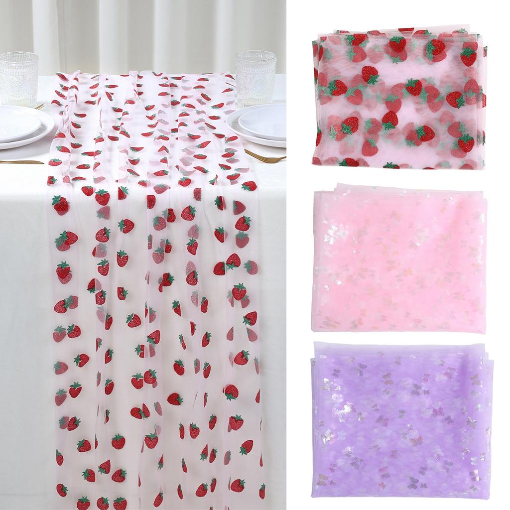 Butterfly Pink Purple Mesh Table Runner Sheer Voile Dining Table Decor For Romantic Wedding Engagement Anniversary Party Decor