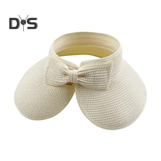 Outdoor Ladies Hat Empty Top Foldable Large Brim Bow Decor Sun Protection Anti-UV Beach Straw Cap Gardening Fishing Travel Hat