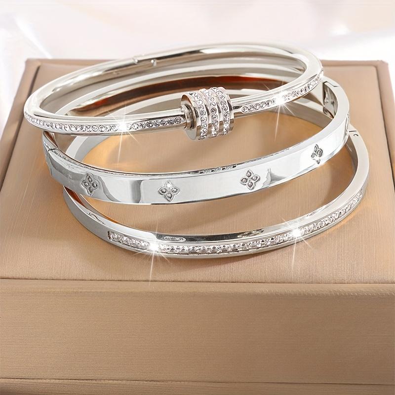 high quality3pcs of Light Luxury Elegant Stainless Steel Various Fashion Bracelet Combination Set Classic Match, Suitable for Daily Stacking, Holiday