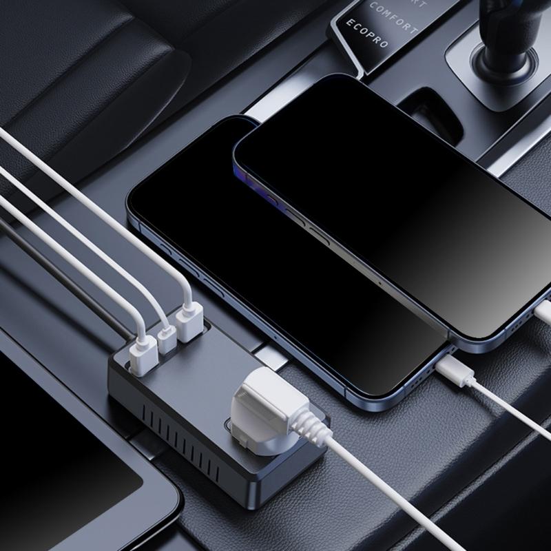 150W Kfz-Stromrichter mit 4 USB-Anschlüssen Schnellladefunktion für Camping, Roadtrips, Fahrzeuge, Spannungsdetektionswerkzeug