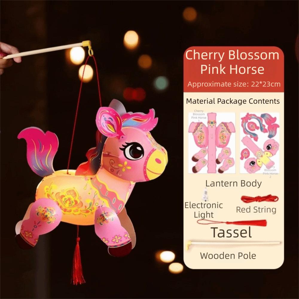Portable Lantern PVC Handheld Lantern Cartoon Pony Blessing Lantern Handmade Traditional Zodiac Horse Lantern Chinese New Year
