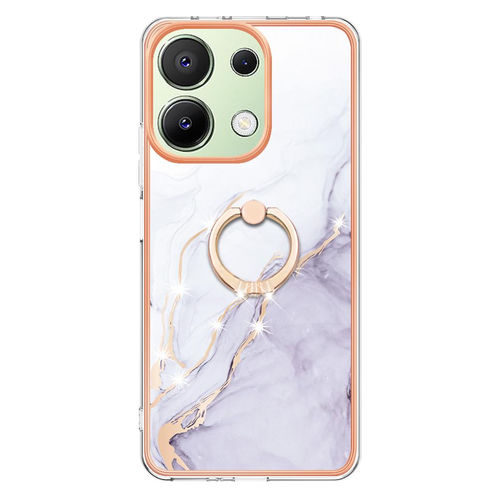 For Xiaomi Redmi Note 13 4G Case with Ring Kickstand Marble Pattern Electroplating TPU Back Cover