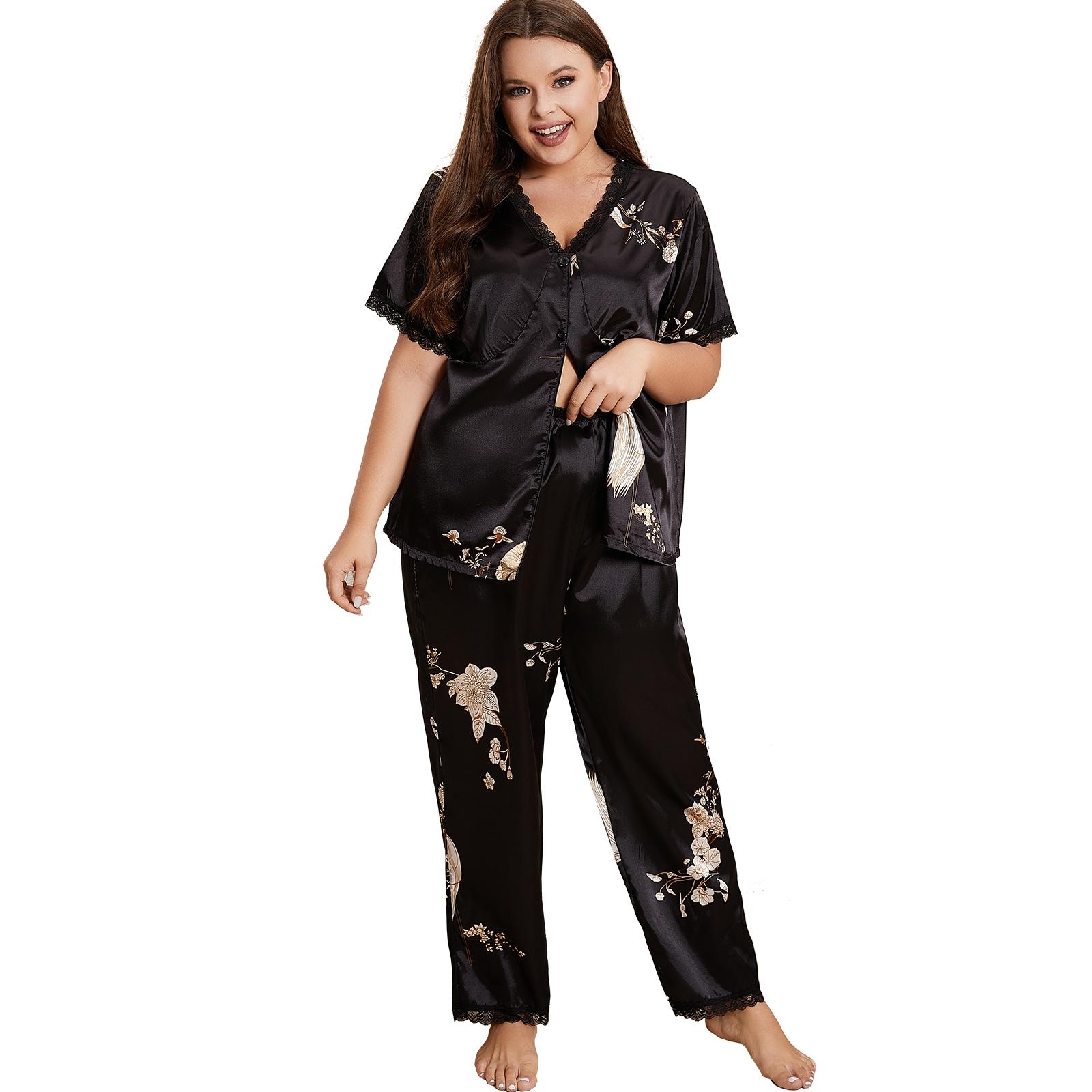 

PlusSize Кружева с V-образным вырезом и короткими рукавами Брюки Пижама Полного размера Атласный узор с принтом Холтер Топ Шорты Пижама Пижама Пижама Пижама в этническом стиле Пижама
