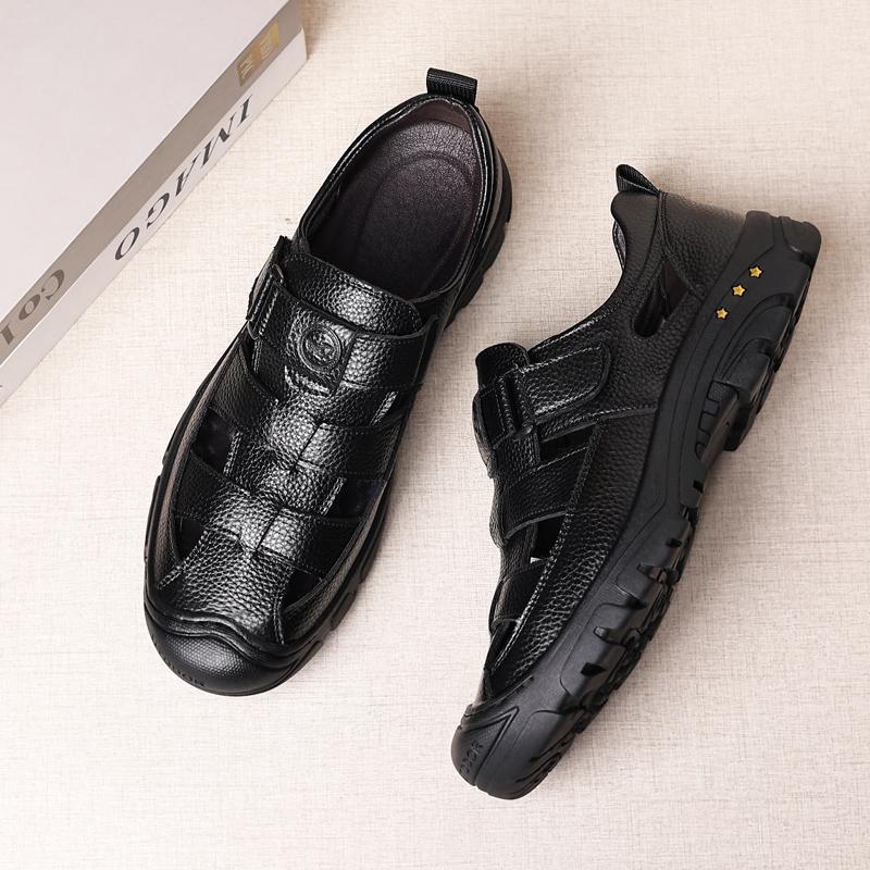 

Классические летние мужские кожаные туфли в стиле ретро, кожаные, дышащие, повседневные, с мягкой подошвой, нескользящие, водонепроницаемые пляжные сандалии 38