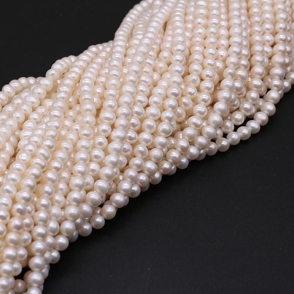 1String, White Near Round Pearl 6.5-7mm, Fashion Women Natural Freshwater Pearl Beads for Jewelry Making DIY Crafts, Luxury Bulk Gifts 36cm