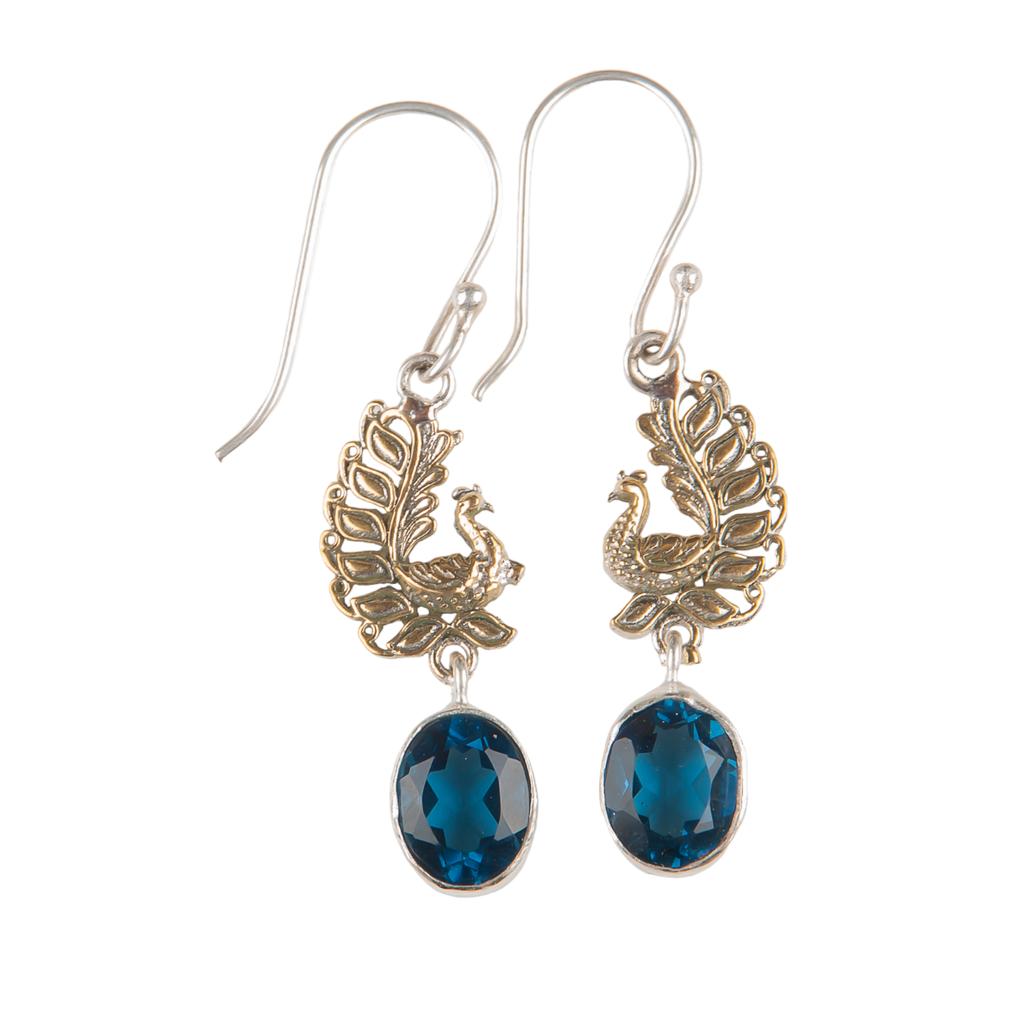 London Blue Topaz Gemstone 925 Sterling Silver Handcrafted Jewelry Earrings 1.8" EE-88-2