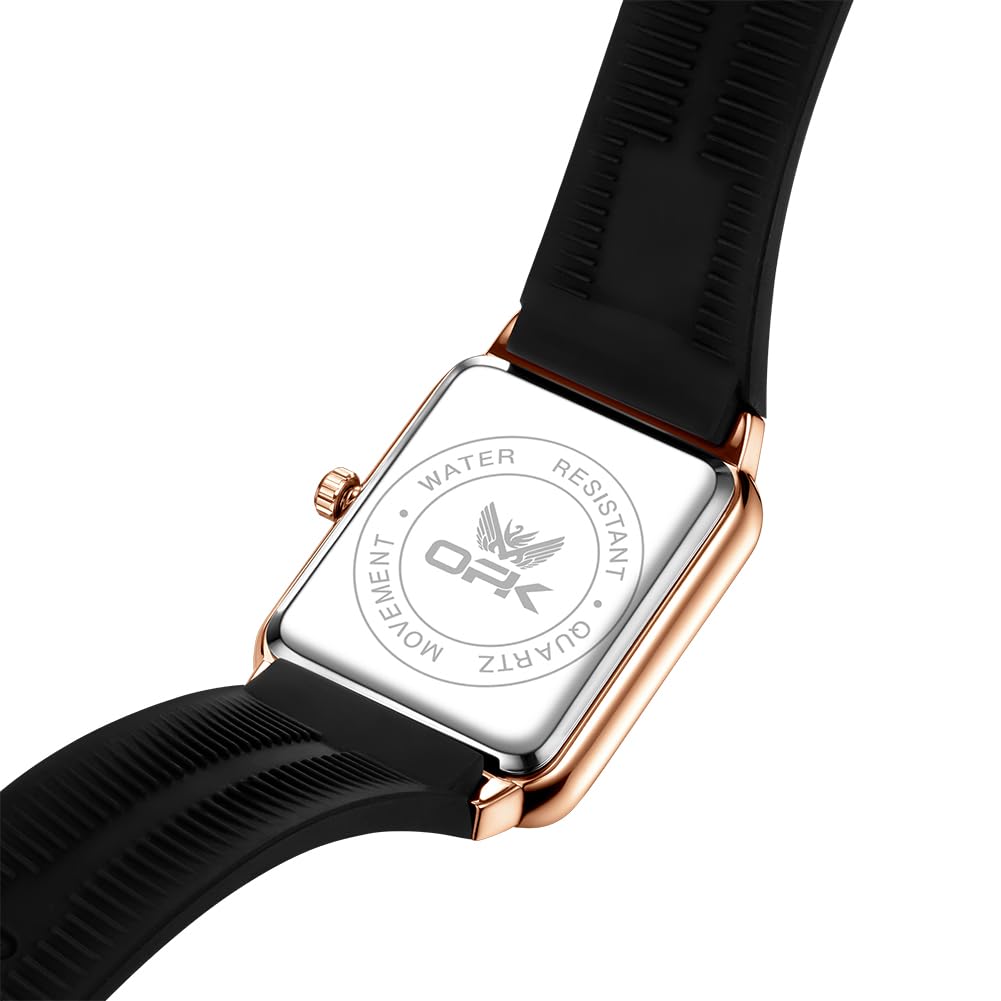 OPK Men's Watch Quartz Date Waterproof Easy to Read Fashion Classic Silicone Band School Business Rose Gold & Black