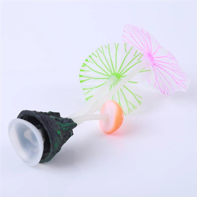Simulation Mushroom Tank Ornament Glowing Effect Lotus Leaf Decor For Aquarium Fish Jar Swim Decoration
