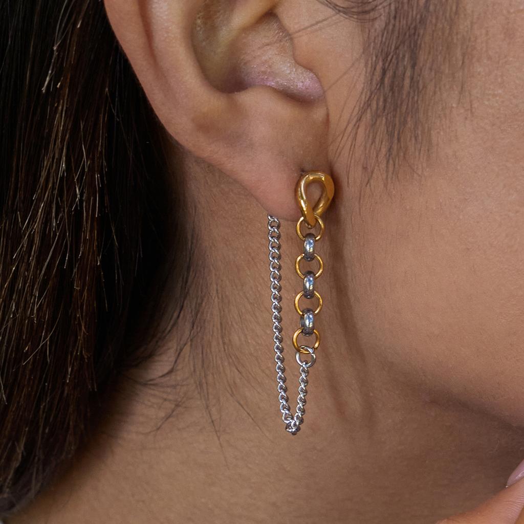Yori Chain Tassel Tassel Long Chain Earrings 18K Golden PVD Plated Texture Metal Daily Waterproof Jewelry Accessories