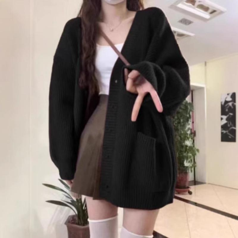 Soft waxy lazy autumn and winter new loose coat wear top knitted sweater women's lazy wind cardigan